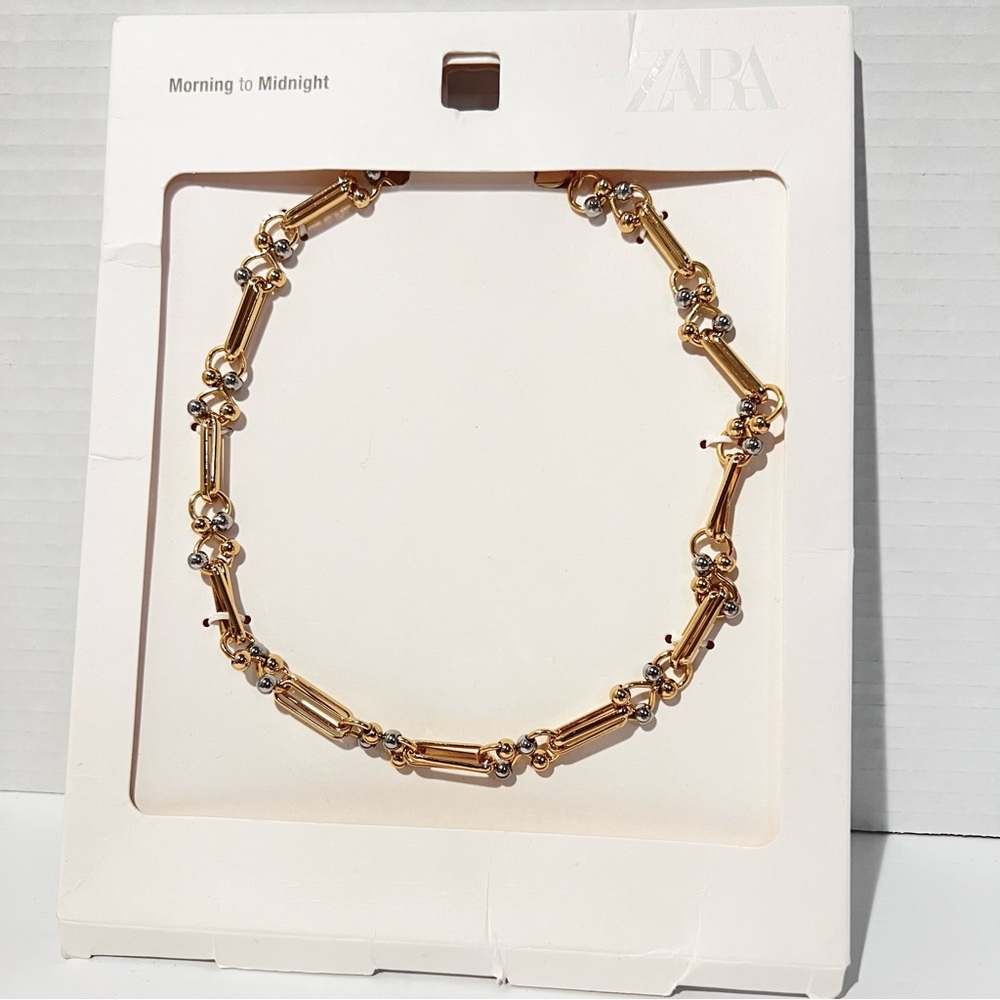 ZARA COMBINED METAL PIECE NECKLACE Gold/Silver Tone - Picture 4 of 5